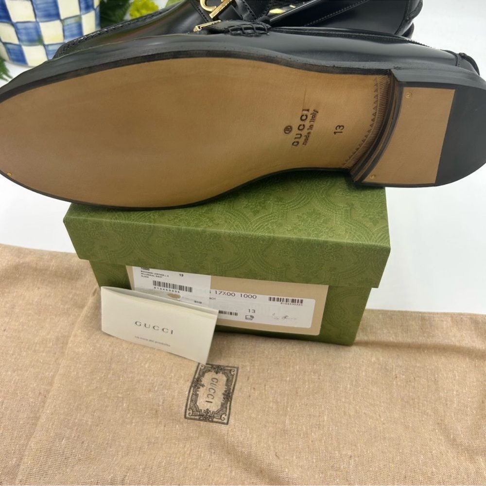 Men’s Gucci, gold logo, embellished, leather loafers size 13 made in Italy - Picture 5 of 9